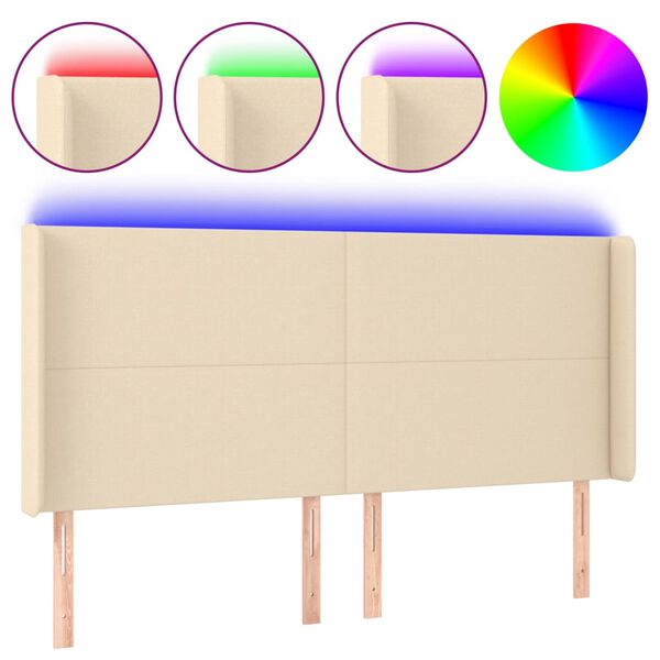 Cabecero con LED de tela color crema 163x16x118/128 cm Crema 163 x 16 x 118/128 cm