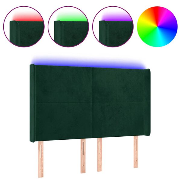 Cabecero con LED de terciopelo verde oscuro 147x16x118/128 cm Verde oscuro 147 x 16 x 118/128 cm
