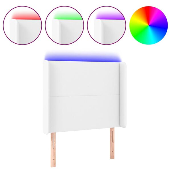 Cabecero con LED cuero sintético blanco 93x16x118/128 cm Blanco 93 x 16 x 118/128 cm