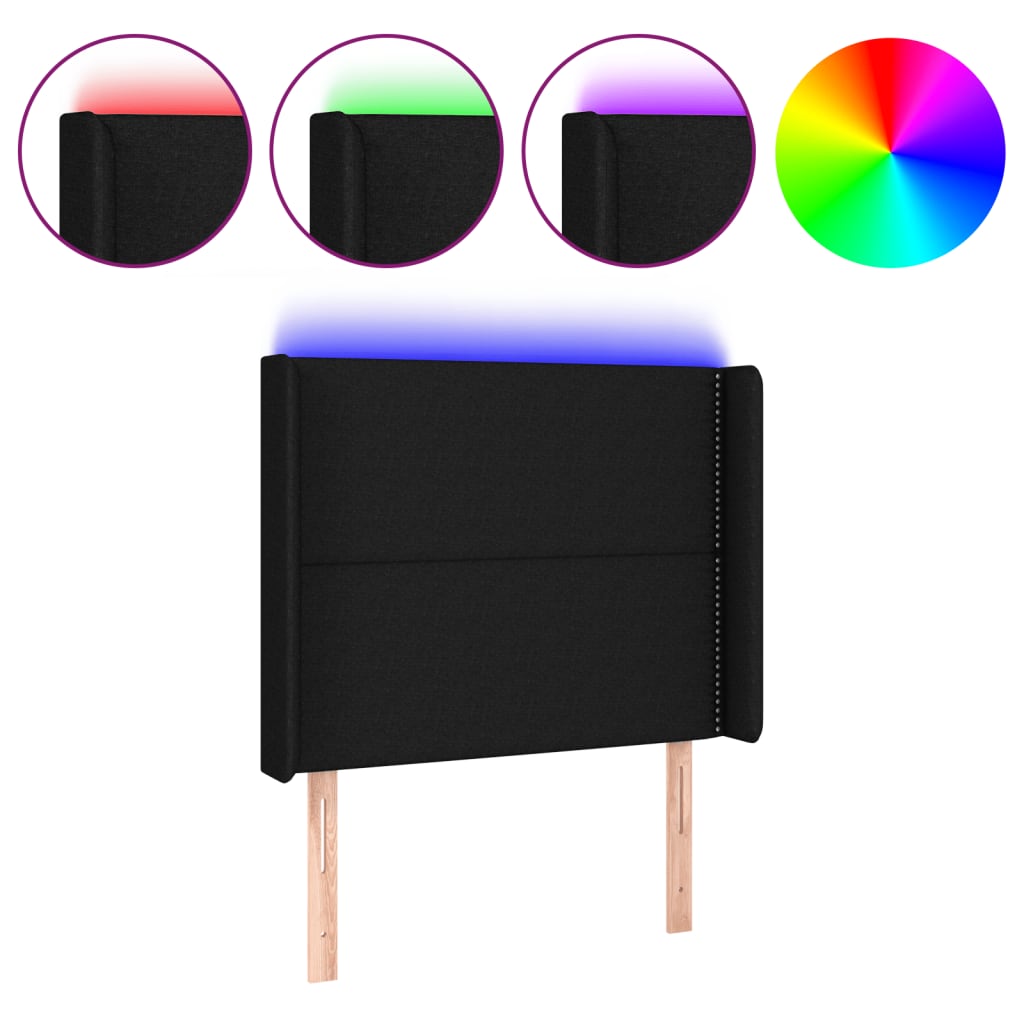 Cabecero con LED de tela negro 83x16x118/128 cm 3123884
