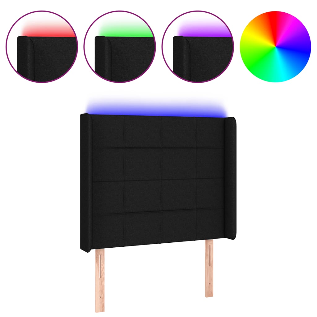 Cabecero con LED de tela negro 83x16x118/128 cm 3124024