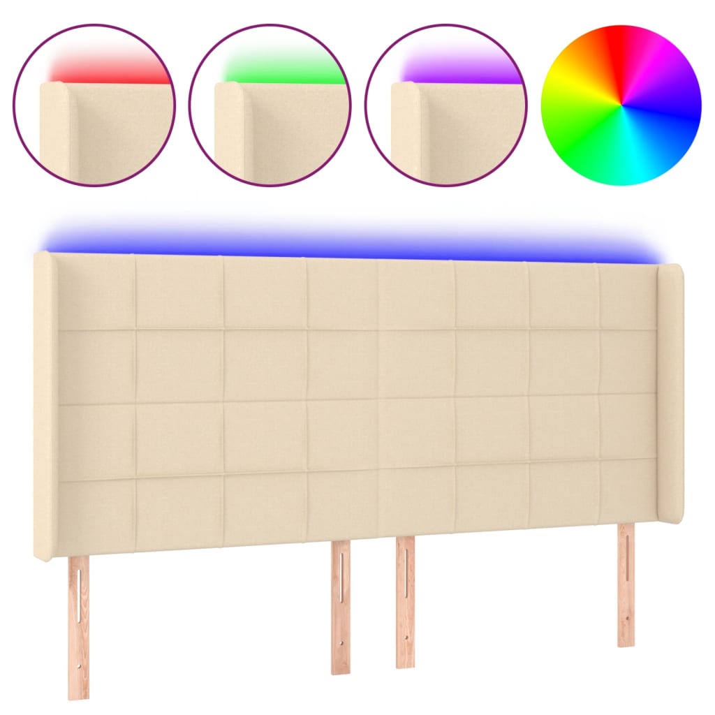 Cabecero con LED de tela color crema 163x16x118/128 cm 3124059