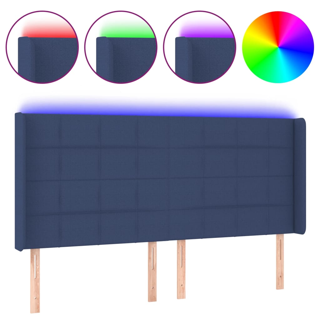 Cabecero con LED de tela azul 163x16x118/128 cm 3124060