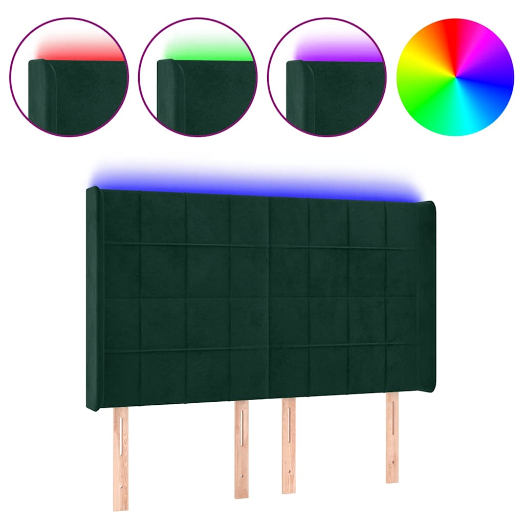 Cabecero con LED de terciopelo verde oscuro 147x16x118/128 cm 3124099