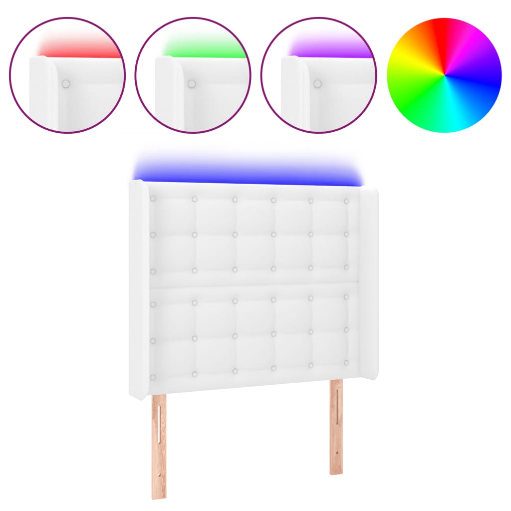Cabecero con LED cuero sintético blanco 93x16x118/128 cm 3124127