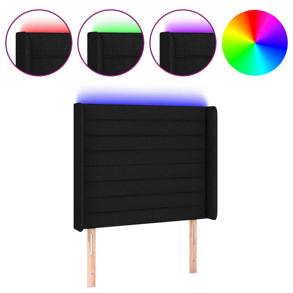 Cabecero con LED de tela negro 83x16x118/128 cm 3124164