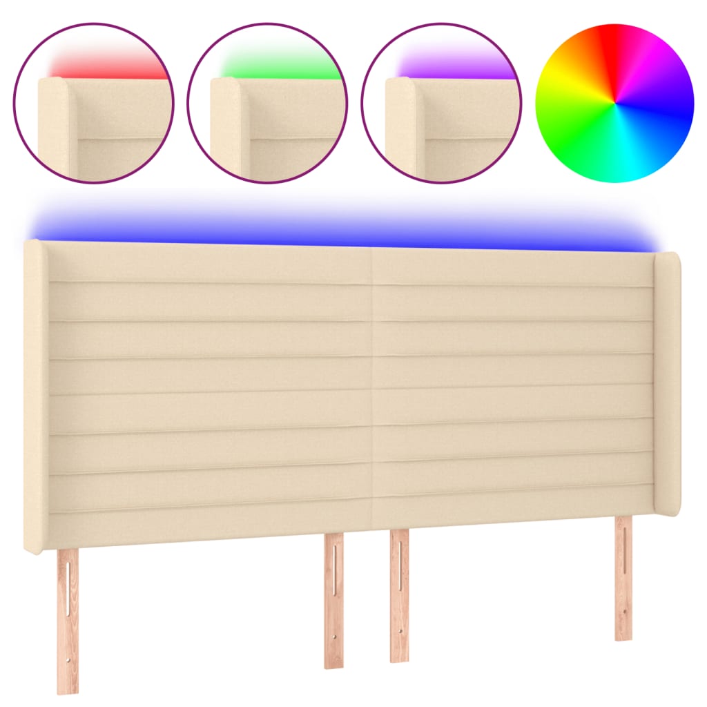 Cabecero con LED de tela color crema 163x16x118/128 cm 3124199