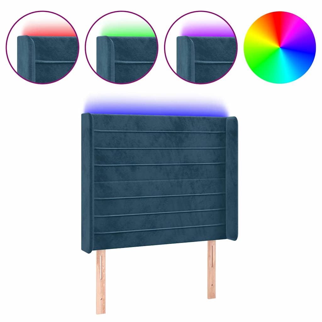 Cabecero con LED de terciopelo azul oscuro 83x16x118/128 cm 3124222