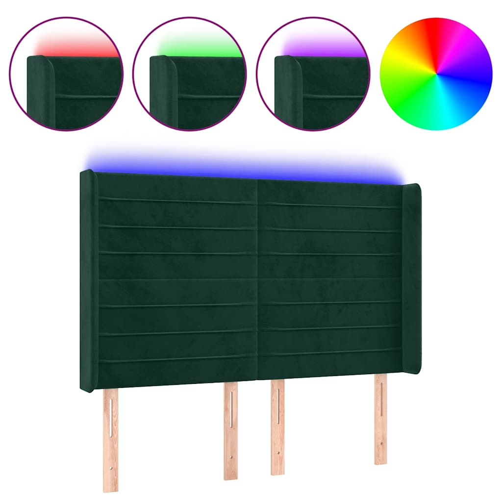 Cabecero con LED de terciopelo verde oscuro 147x16x118/128 cm 3124239