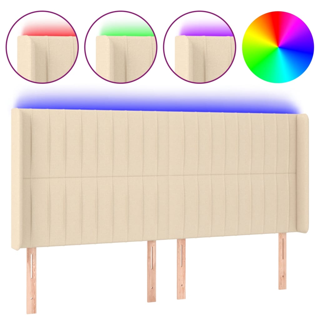 Cabecero con LED de tela color crema 163x16x118/128 cm 3124297