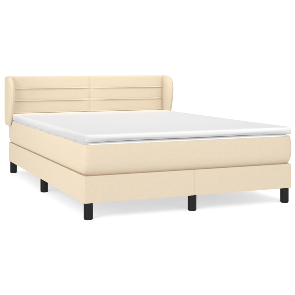 Cama box spring con colchón tela color crema 140×190 cm 3126322