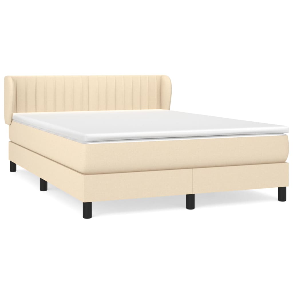 Cama box spring con colchón tela color crema 140×190 cm 3126402