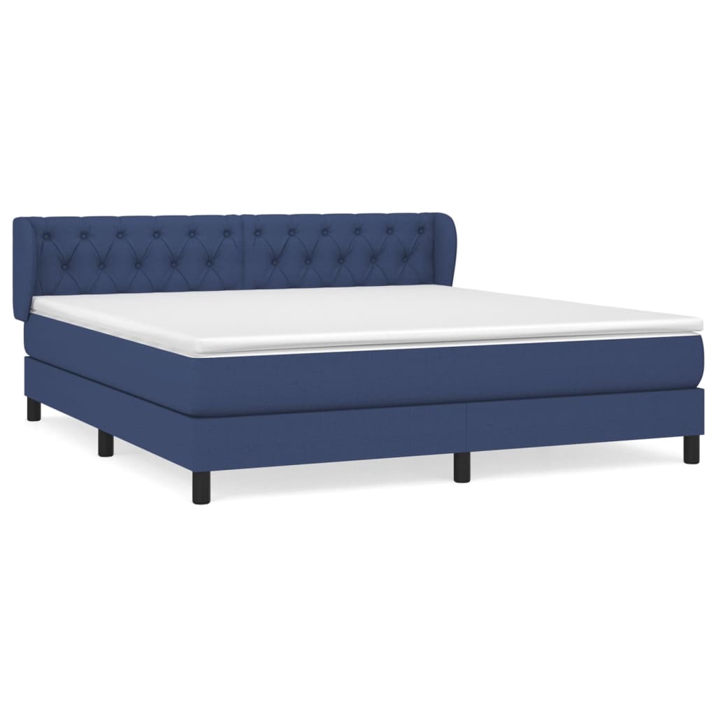 Cama box spring con colchón tela azul 160×200 cm 3126499
