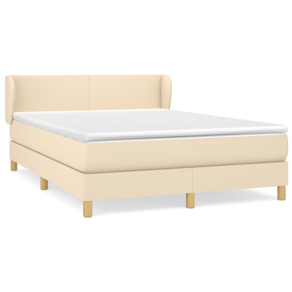 Cama box spring con colchón tela color crema 140×190 cm 3126642