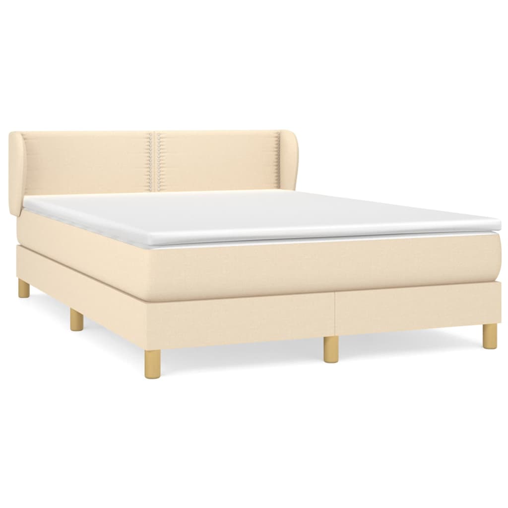 Cama box spring con colchón tela color crema 140×190 cm 3126722