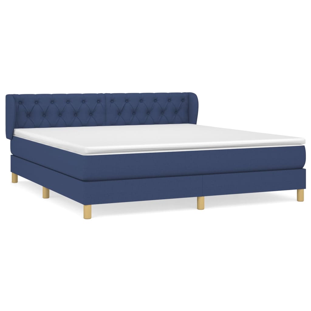 Cama box spring con colchón tela azul 160×200 cm 3127059