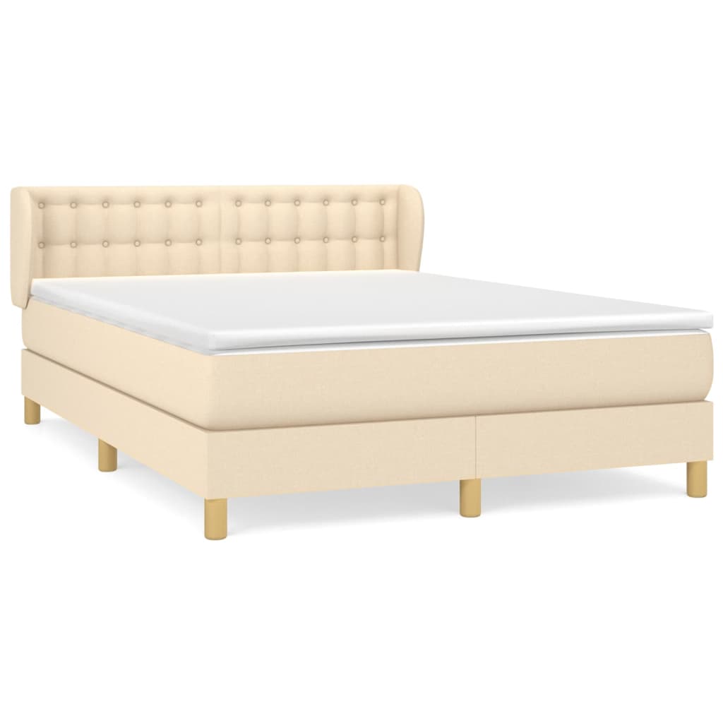Cama box spring con colchón tela color crema 140×190 cm 3127122