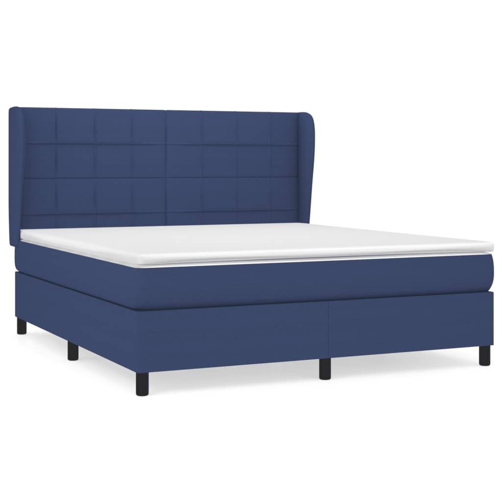Cama box spring con colchón tela azul 160×200 cm 3127979