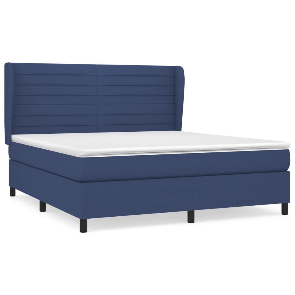 Cama box spring con colchón tela azul 160×200 cm 3128059