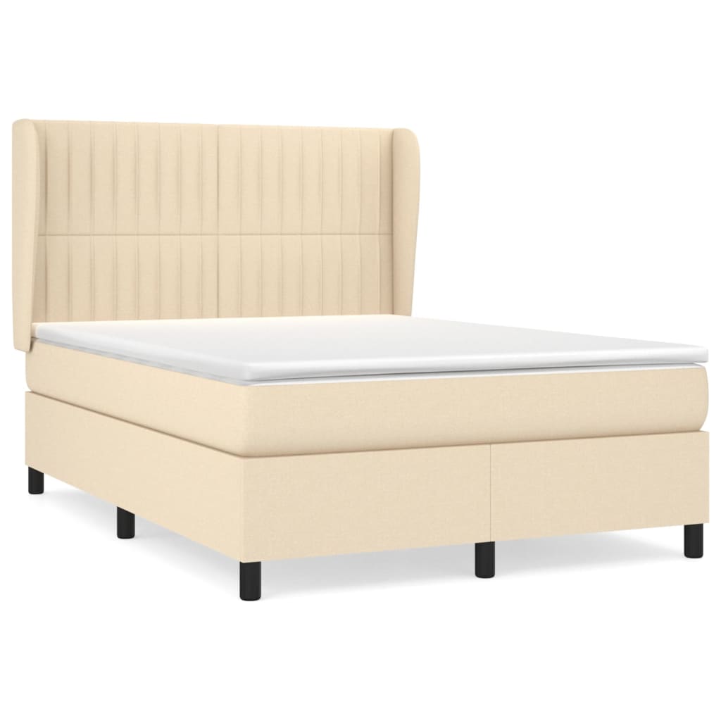 Cama box spring con colchón tela color crema 140×190 cm 3128122
