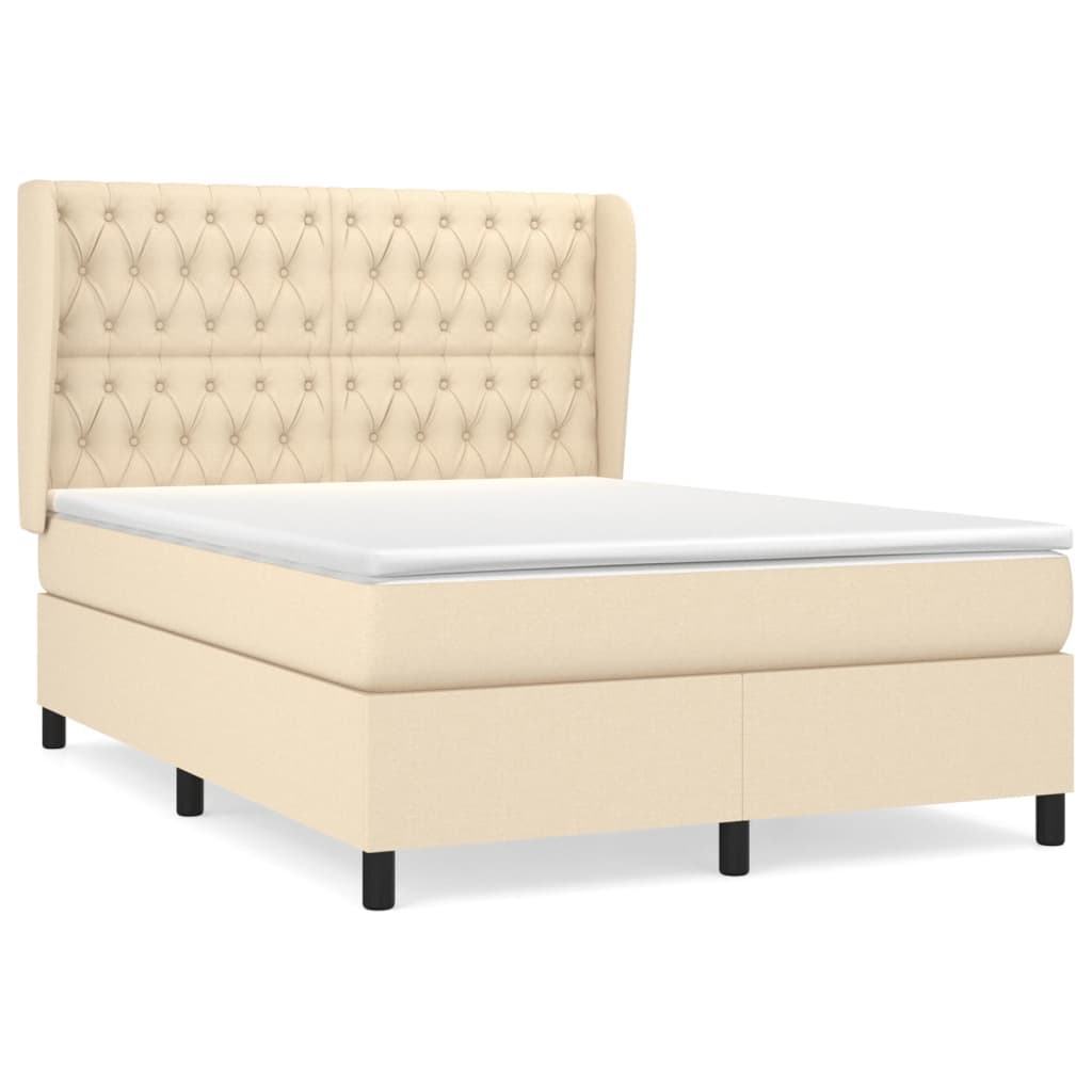 Cama box spring con colchón tela color crema 140×190 cm 3128202
