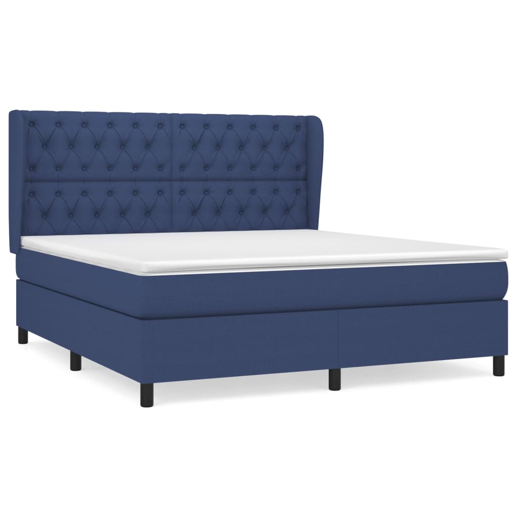 Cama box spring con colchón tela azul 160×200 cm 3128219