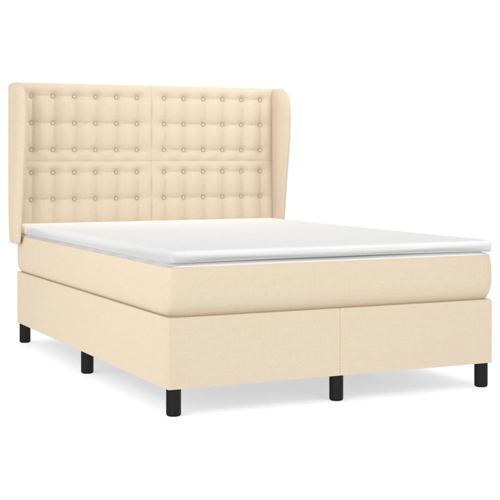 Cama box spring con colchón tela color crema 140×190 cm 3128282