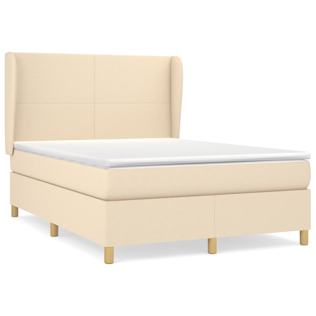 Cama box spring con colchón tela color crema 140×190 cm 3128362