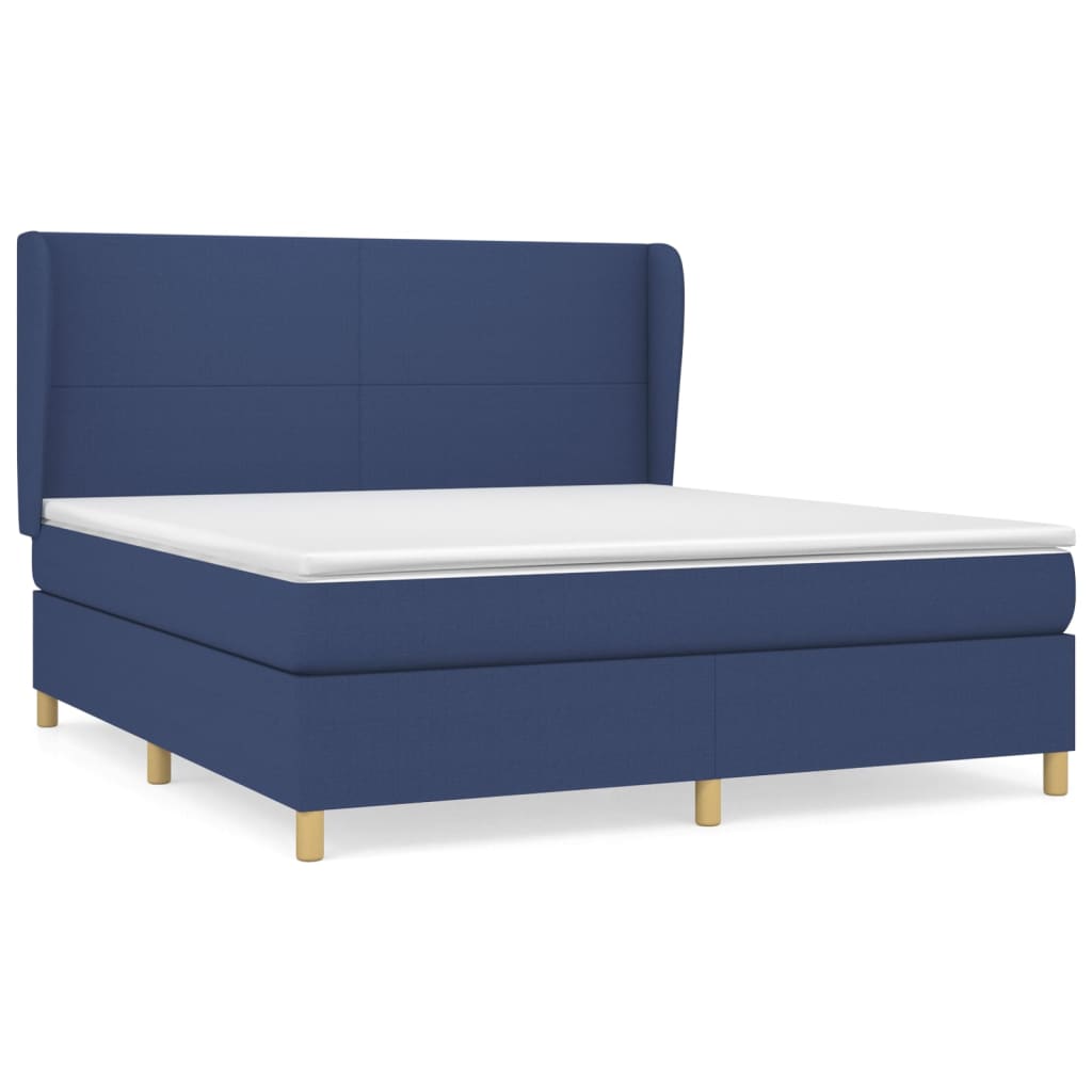 Cama box spring con colchón tela azul 160×200 cm 3128379