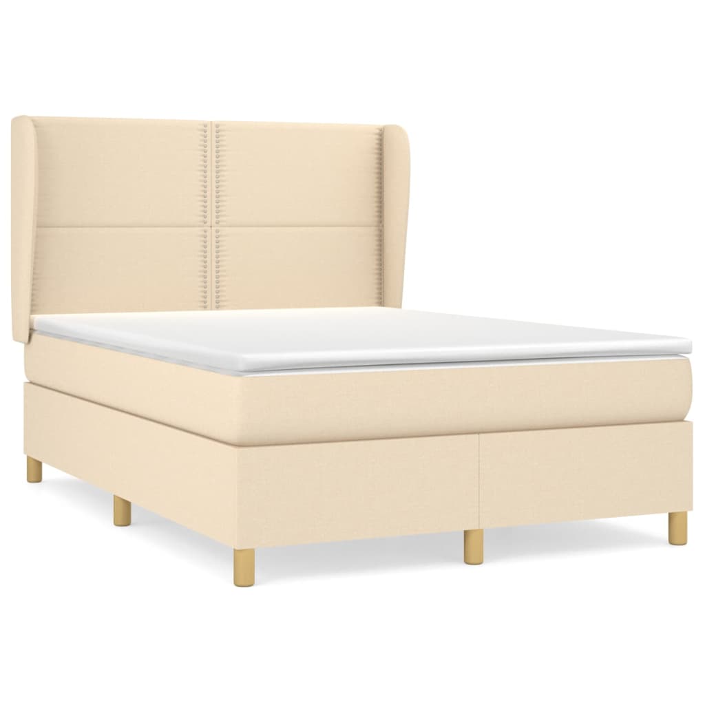 Cama box spring con colchón tela color crema 140×190 cm 3128442