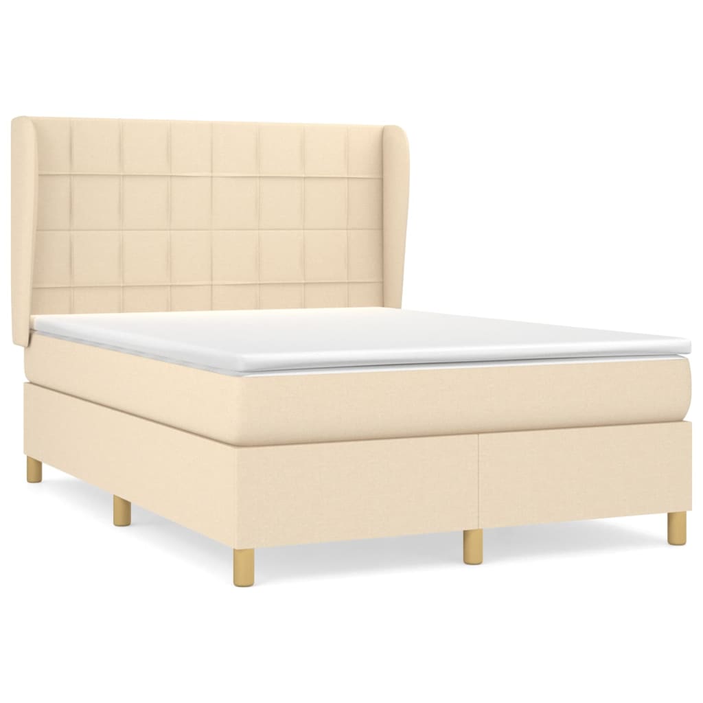 Cama box spring con colchón tela color crema 140×190 cm 3128522