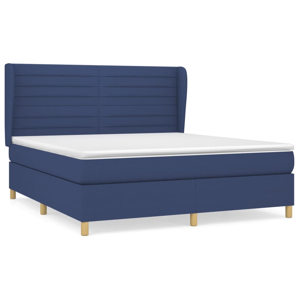 Cama box spring con colchón tela azul 160×200 cm 3128619
