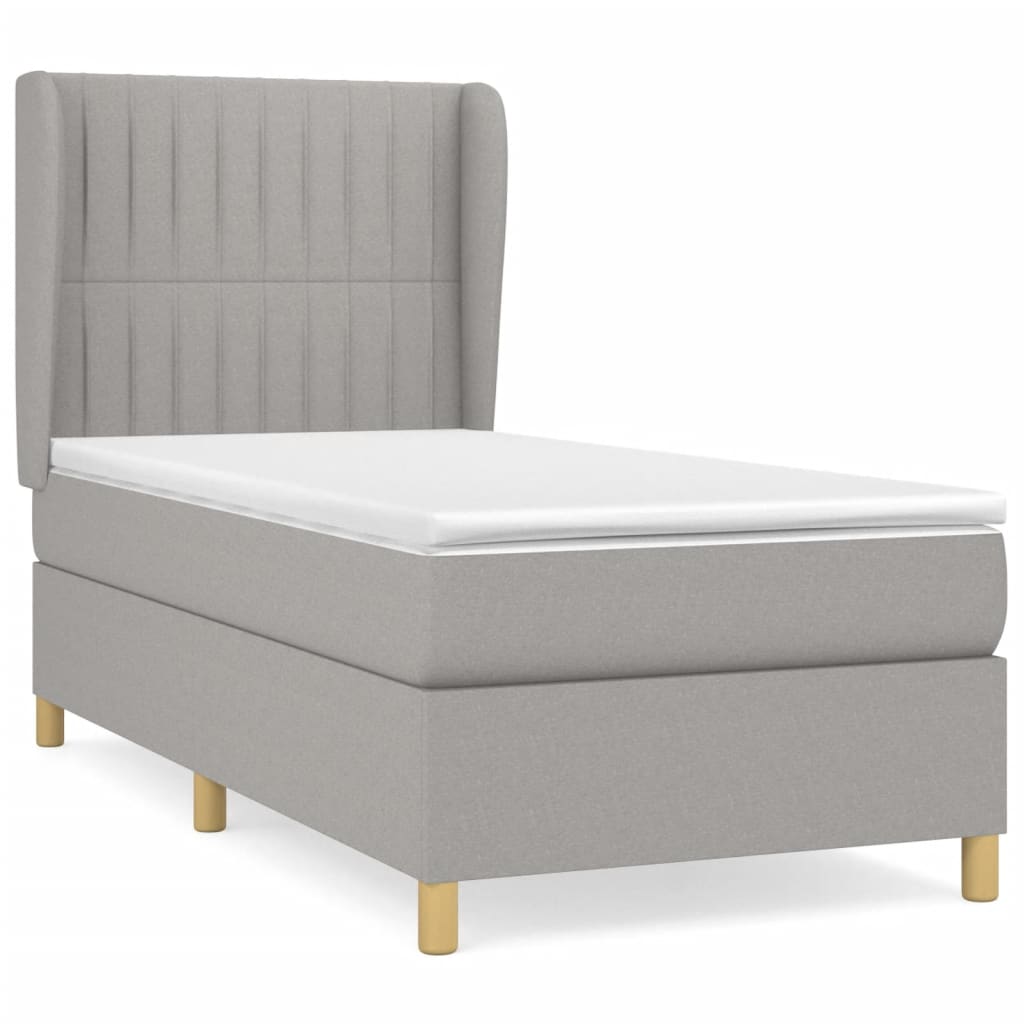 Cama box spring con colchón tela gris claro 90×200 cm 3128653