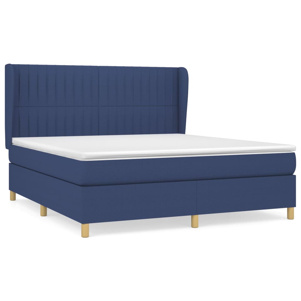 Cama box spring con colchón tela azul 160×200 cm 3128699