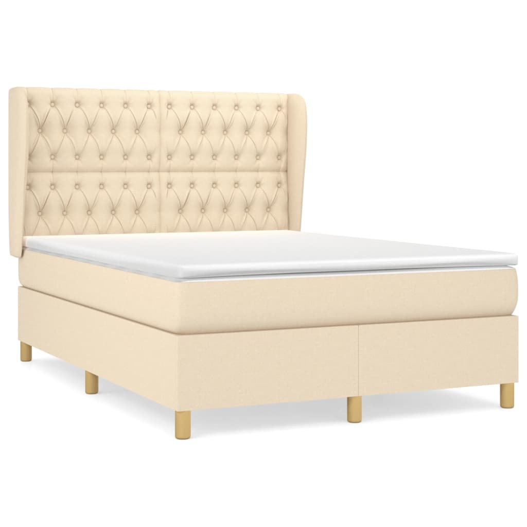 Cama box spring con colchón tela color crema 140×190 cm 3128762