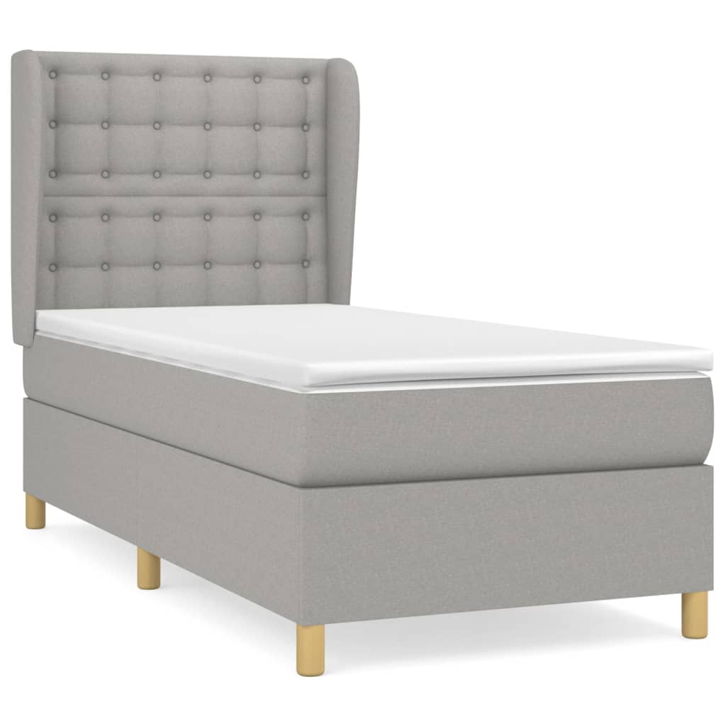 Cama box spring con colchón tela gris claro 90×200 cm 3128813