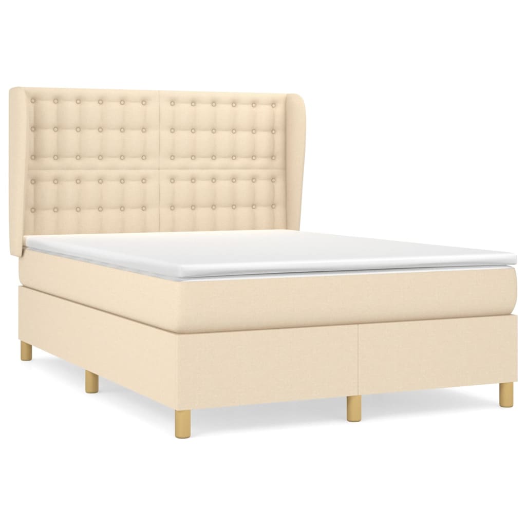 Cama box spring con colchón tela color crema 140×190 cm 3128842