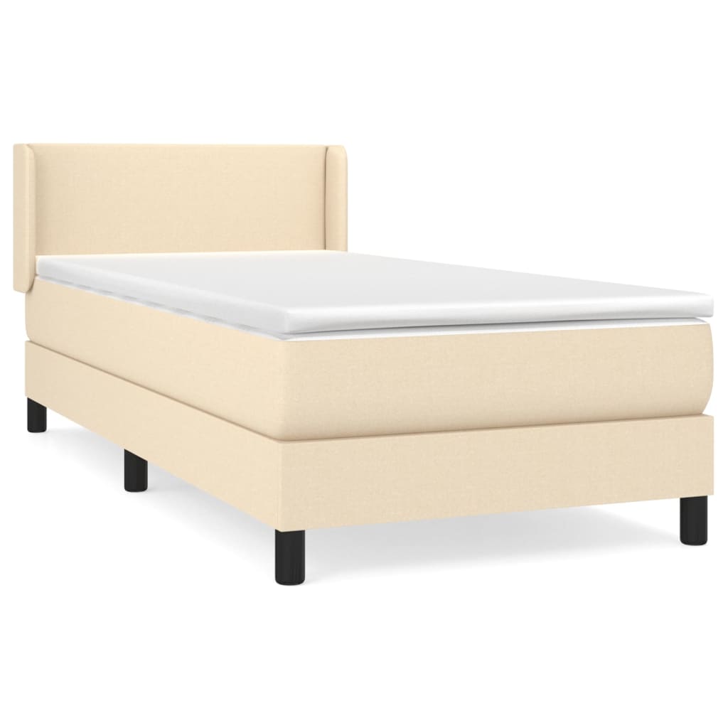 Cama box spring con colchón tela color crema 140×190 cm 3129550