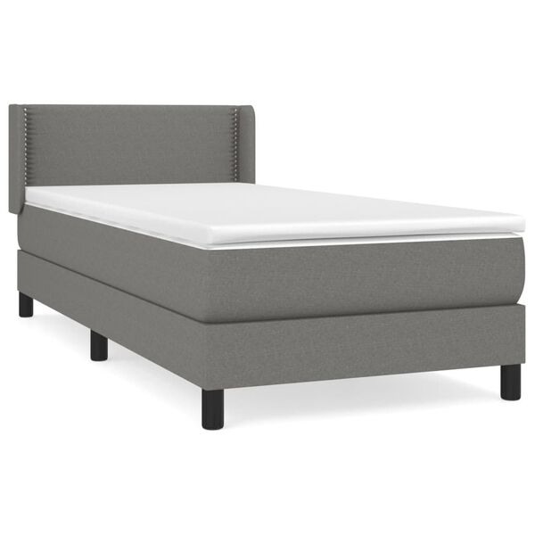 Cama box spring con colchón tela gris oscuro 80×200 cm Gris oscuro 80 x 200 cm Liso con clavos