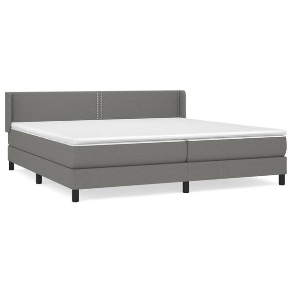 Cama box spring con colchón tela gris oscuro 200×200 cm Gris oscuro 200 x 200 cm Liso con clavos