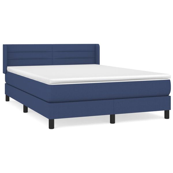 Cama box spring con colchón tela azul 140×200 cm Azul 140 x 200 cm Rayas horizontales