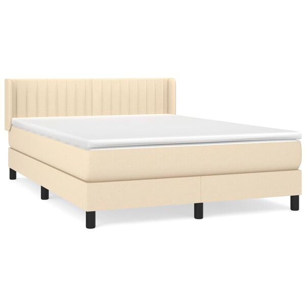 Cama box spring con colchón tela color crema 140×190 cm Crema 140 x 190 cm Rayas verticales