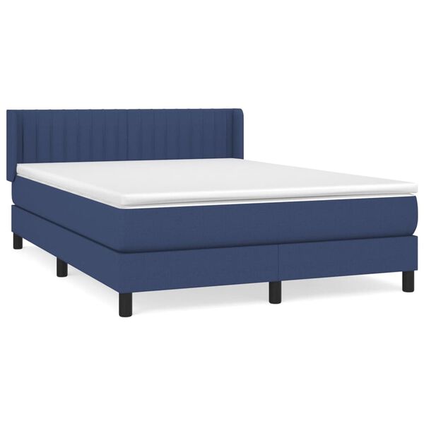 Cama box spring con colchón tela azul 140×200 cm Azul 140 x 200 cm Rayas verticales