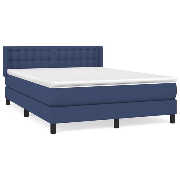 Cama box spring con colchón tela azul 140×200 cm Azul 140 x 200 cm botones