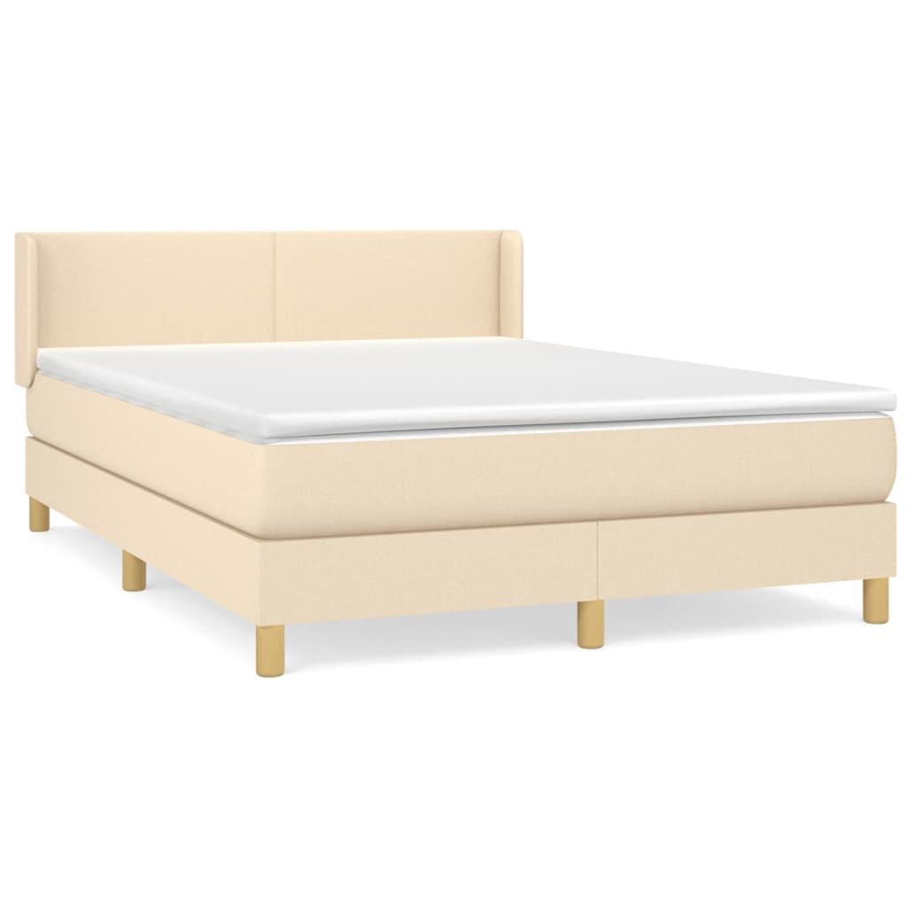 Cama box spring con colchón tela color crema 140×190 cm 3130110