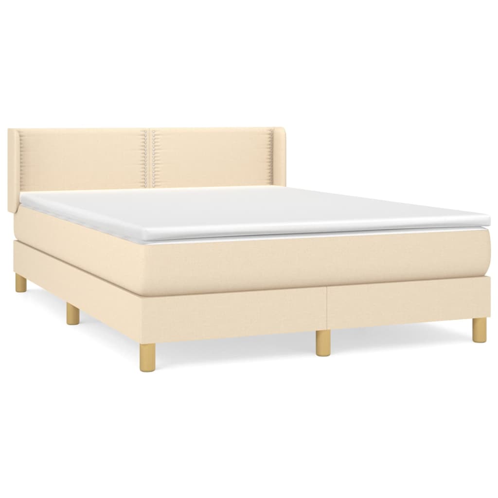 Cama box spring con colchón tela color crema 140×190 cm 3130190