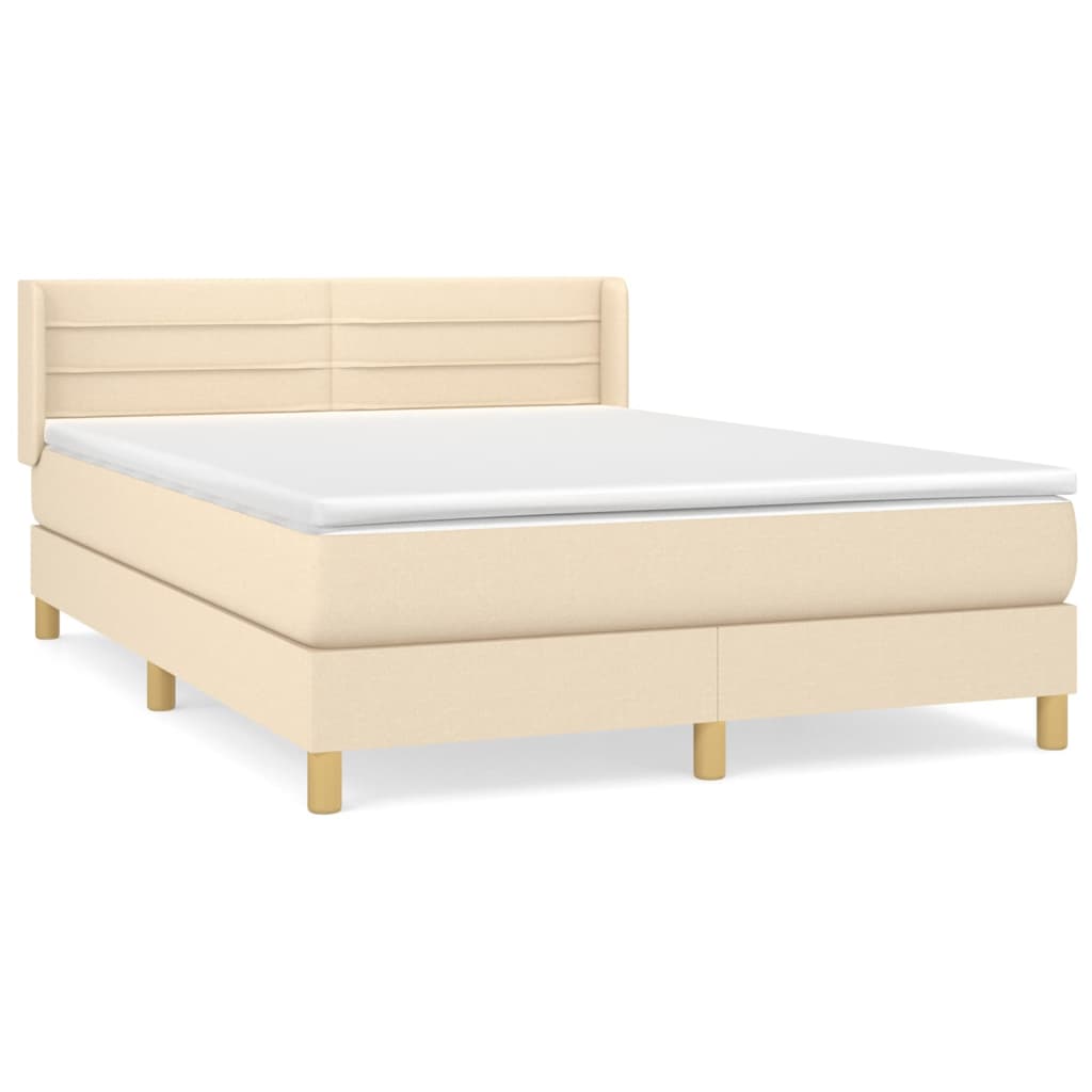 Cama box spring con colchón tela color crema 140×190 cm 3130350