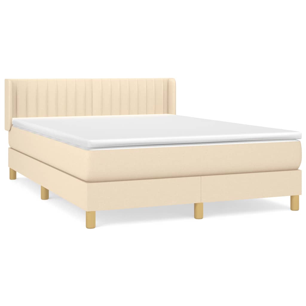 Cama box spring con colchón tela color crema 140×190 cm 3130430