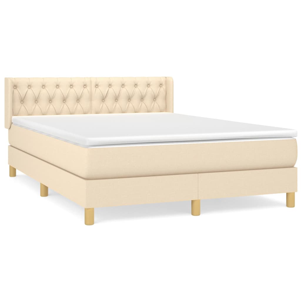 Cama box spring con colchón tela color crema 140×190 cm 3130510