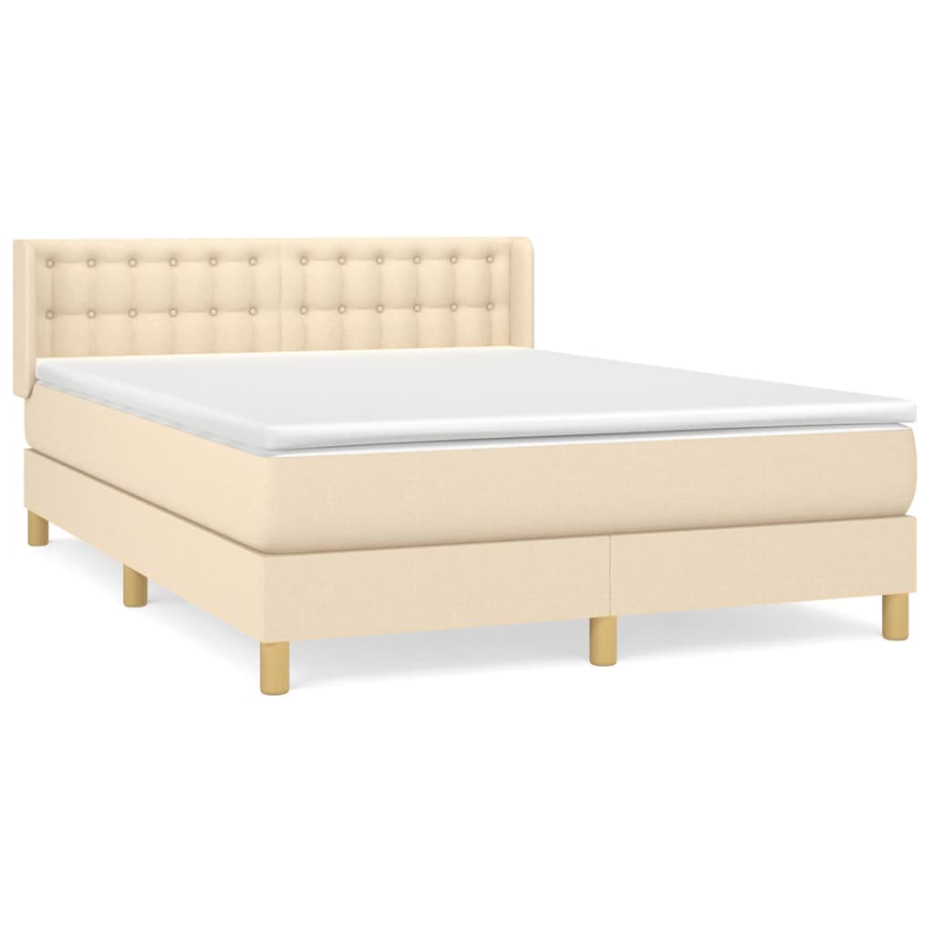 Cama box spring con colchón tela color crema 140×190 cm 3130590